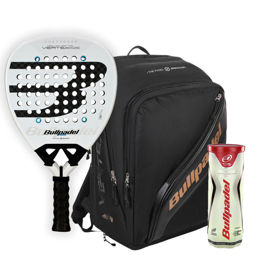PACK VERTEX 05 26 + MOCHILA VERTEX + TUBO PELOTAS PREMIUM PRO BULLPADEL