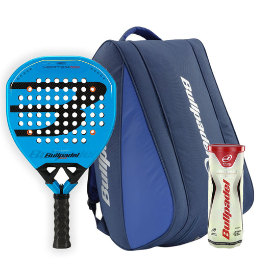 PCK VERTEX 05 GEO 26 + PALETERO PERFORMANCE + TUBO PELOTAS PREMIUN PRO BULLPADEL