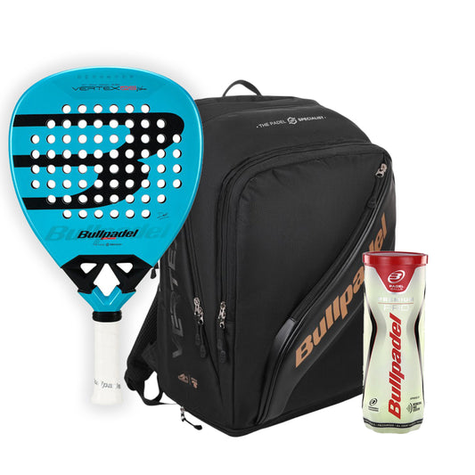 PACK VERTEX 05 W 26 + MOCHILA VERTEX + TUBO PELOTAS PREMIUN PRO BULLPADEL